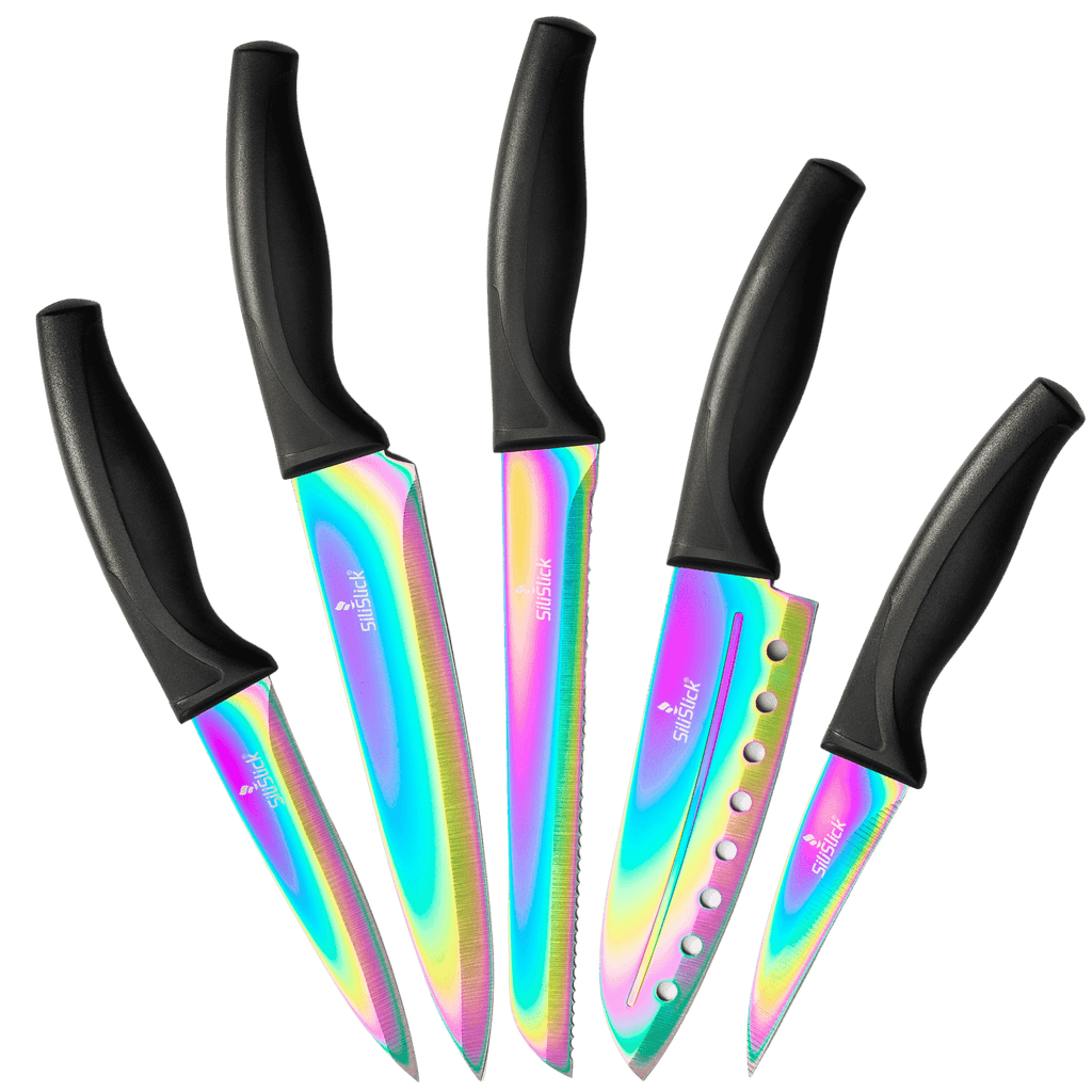 Titanium-Plated Kitchen Knife Set – Black Handles